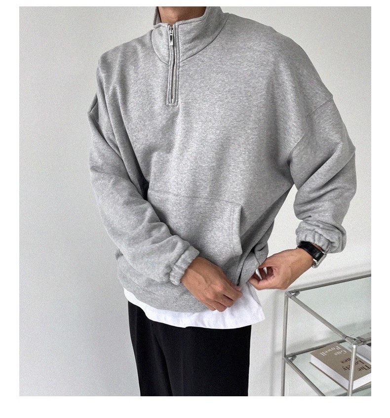 Herren-Sweatshirt mit Stehkragen und halbem Reißverschluss – Lässiger Pullover für Sport und Freizeit, Herbst & Winter (Grau, M/L/XL/2XL/3XL)_voghion.com