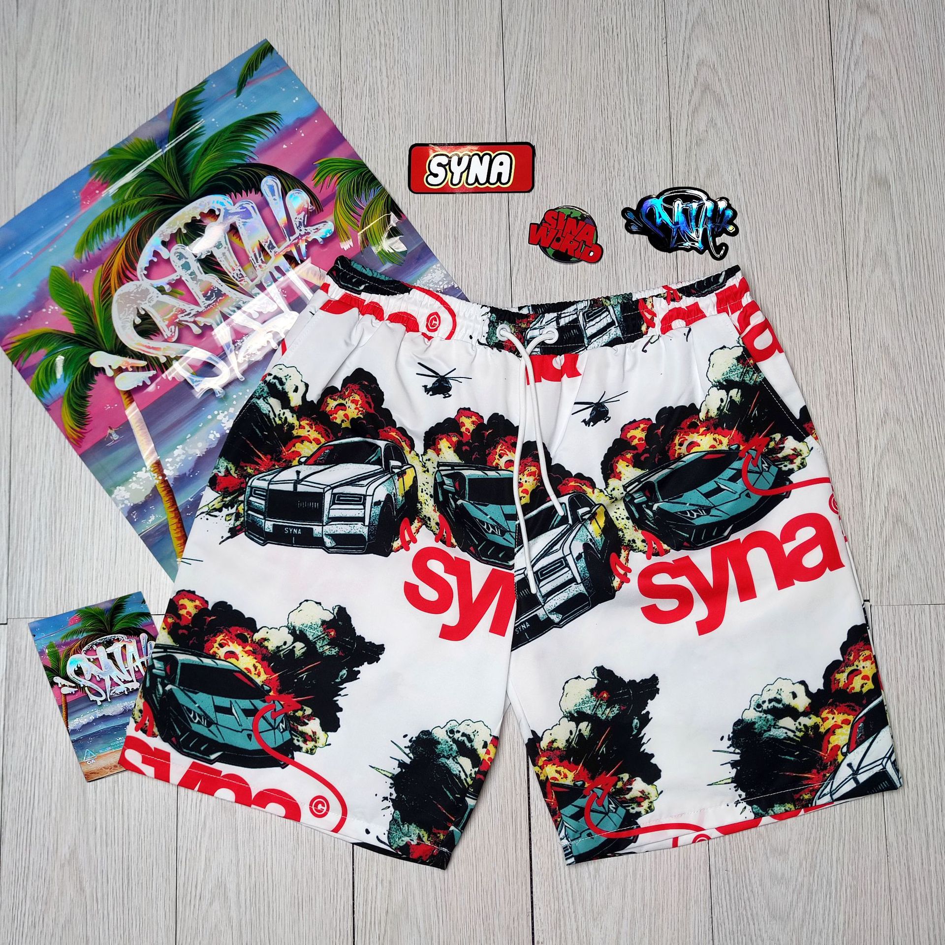 高品質SYnaWorldヒップホップフォームプリント半袖カジュアルルーズTシャツハイストリートショーツSyna Word
