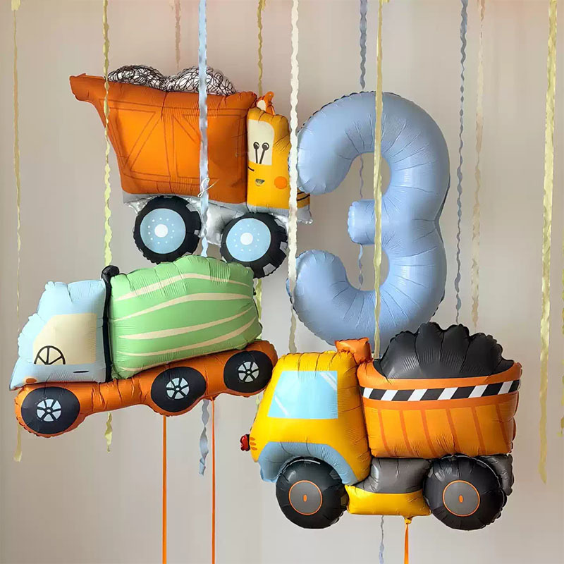 New cartoon matte construction vehicle excavator concrete mixer truck foil balloon for boys' birthday party decoration New cartoon matte construction vehicle excavator concrete mixer truck foil balloon for boys' birthday party decoration