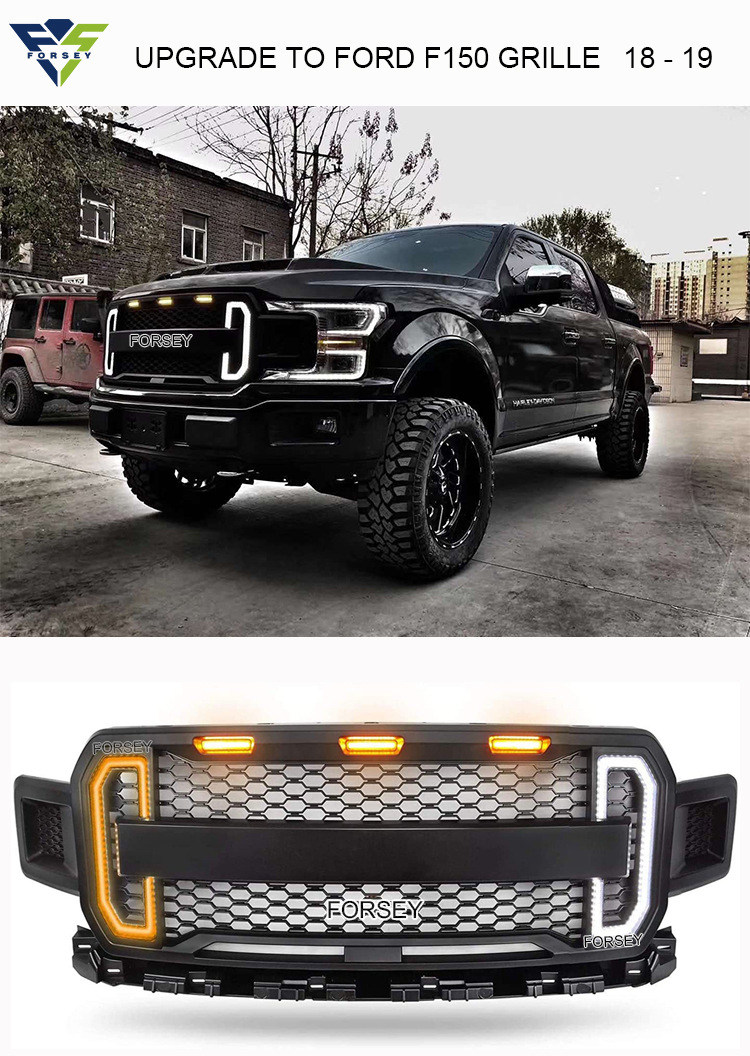 Suitable for 18-19 Ford Raptor F-150 front grille with lights and front bumper center mesh