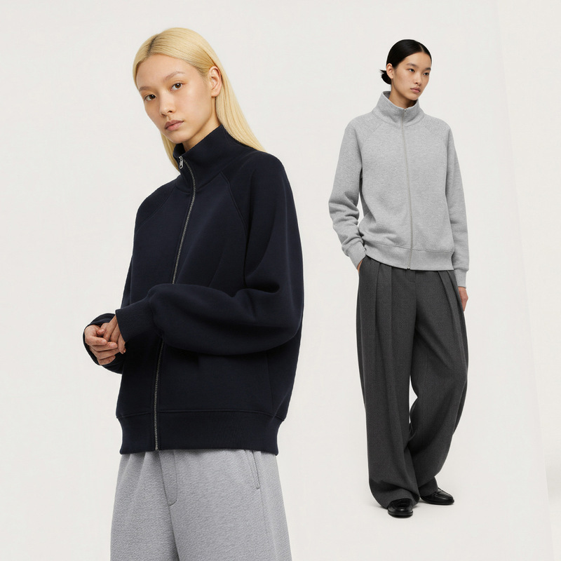 Teeshe Women's Lyocell Stand-Up Collar Loose Sweatshirt Jacket 26 Spring and Summer New Product 380g Simple Casual and Versatile Teeshe Women's Lyocell Stand-Up Collar Loose Sweatshirt Jacket 26 Spring and Summer New Product 380g Simple Casual and Versatile