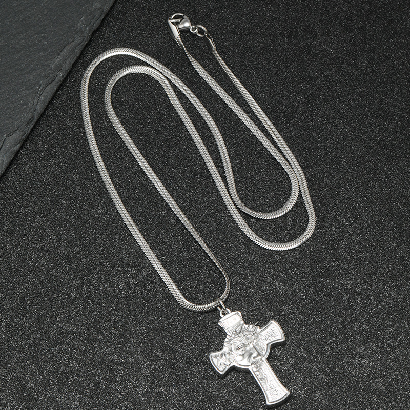 Acero inoxidable transfronterizo hidráulico elíptico relieve tridimensional hombre y mujer collar cruz retro hip-hop colgante de acero titanio