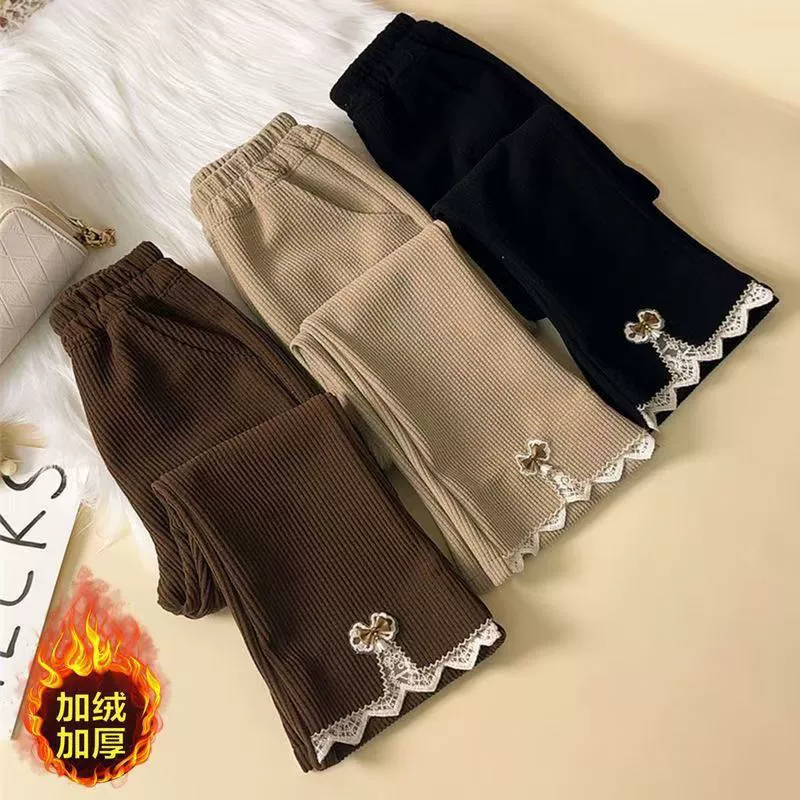 Девушки брюки осень-зима фланговые брюки новые теплые и повседневные