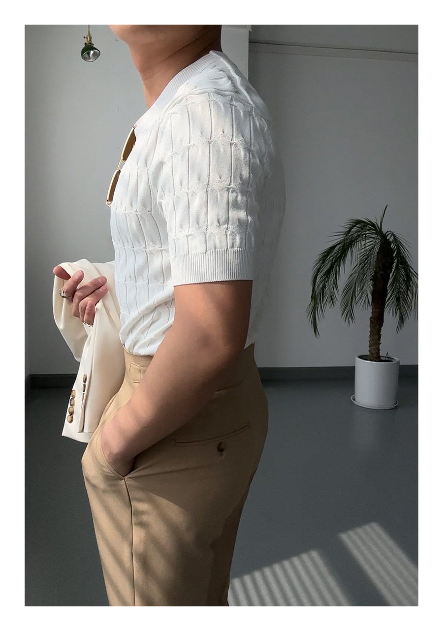 Herren Slim Fit Strick Polohemd Einfarbiges Lässiges Sommeroberteil_voghion.com