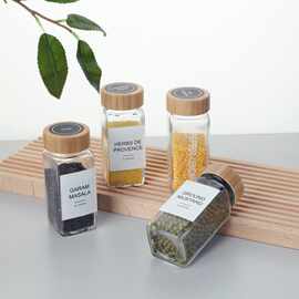120ml竹木盖调料瓶4oz方瓶调味罐跨境亚马逊热销香料瓶带孔撒粉瓶