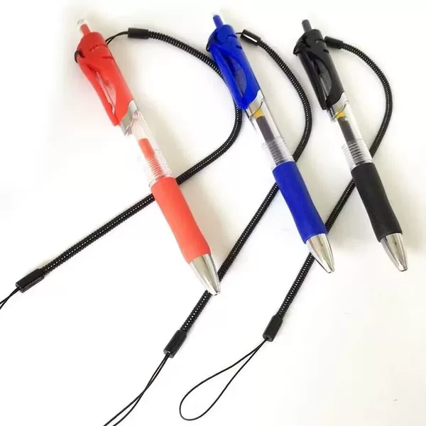 Black Press Pen Signature Pen Retractable Lanyard Gel Pen Stretchable Business Signature Pen with Anti-Lost Spring Rope