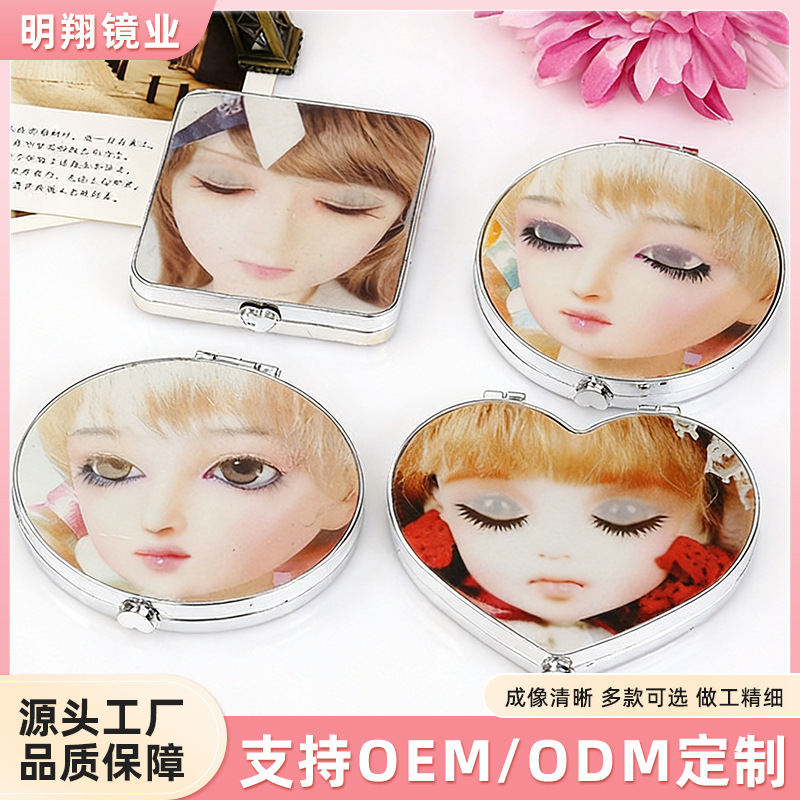 Espejo de Maquillaje Plegable de Doble Cara de Plástico y Vidrio para Dormitorio