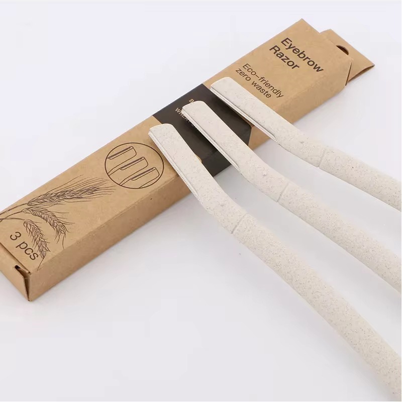 Natural Zero-Waste Eco-Friendly Biodegradable Stainless Steel Slant Blade Eyebrow Razor with Compostable Handle
