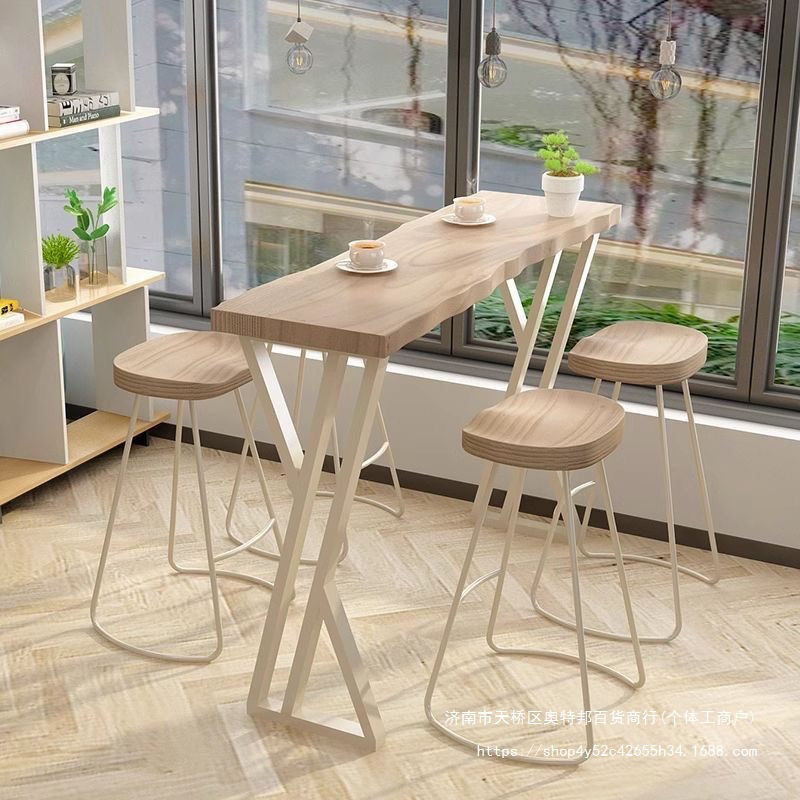 Solid Wood Bar Table, Simple Balcony, Modern Home Bar, Wall-Mounted Long Narrow Table, Milk Tea Table, High Table and Chair Combination
