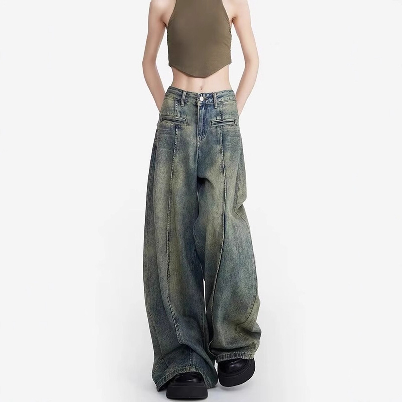 Vintage Women's Jeans Spring 2025 New Design High-Waisted Loose Straight Slimming Drape Wide-Leg Pants Trendy Vintage Women's Jeans Spring 2025 New Design High-Waisted Loose Straight Slimming Drape Wide-Leg Pants Trendy