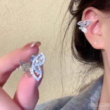 超仙唯美韩式气质简约银色镂空蝴蝶耳夹甜美少女冷淡风精致耳饰潮