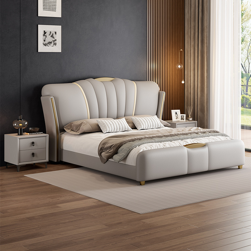 Light Luxury Leather Bed. 1.8m Double Bed 2025 New Model Master Bedroom High-End Elegant 1.5m Bed Solid Wood Bed Light Luxury Leather Bed. 1.8m Double Bed 2025 New Model Master Bedroom High-End Elegant 1.5m Bed Solid Wood Bed