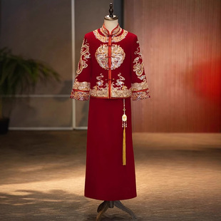 Xiuhe Clothing Men's Bridegroom Wedding Clothing Chinese-style Wedding Clothing Retro Tang Suit Hanfu Red Toasting Clothing Dragon and Phoenix Jacket Show Kimono