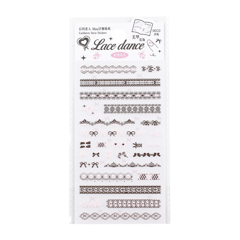 Carta de los amantes Mini pegatinas en relieve de encaje arco pegatinas pequeñas pegatinas de caso de teléfono móvil pegatinas de manicure diy