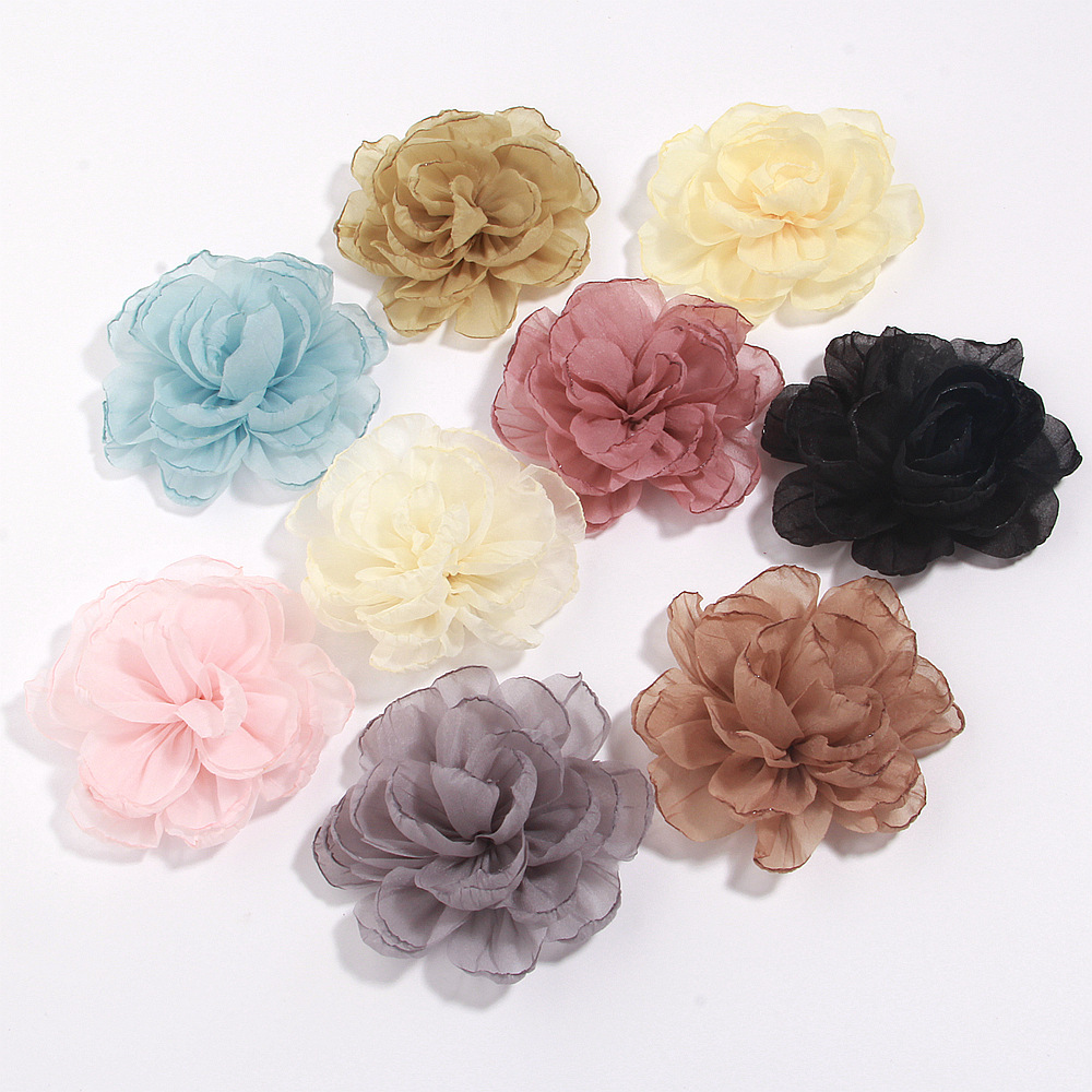 Korean Style Organza Flower Accessories Handmade Chiffon Burnt Edge Flower Accessories Fabric Flowers Handmade DIY Headdress Accessories