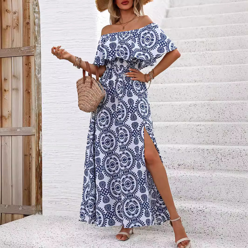 Amazon Europe and the United States cross-border collar leisure holiday printing elegant long fast fashion ladies dress 004 Amazon Europe and the United States cross-border collar leisure holiday printing elegant long fast fashion ladies dress 004