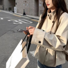 外卖到了首尔假日早秋韩系短款风衣外套女英伦风立领收腰外套