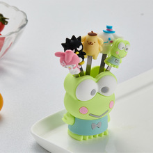 LNL-035大眼蛙水果叉可爱硅胶卡通水果叉迷你居家创意果签不锈钢