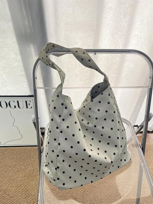 日本の新しい文学的な水玉模様のキャンバスバッグ、シンプルでトレンディな小さな新鮮なショルダーバッグ、大容量の通勤トートバッグ、トレンディな|undefined