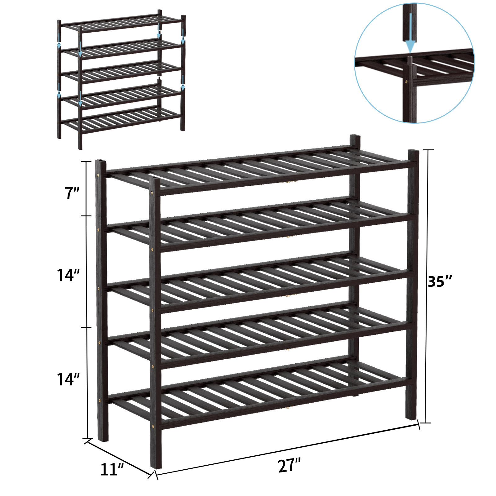 Zapatero plegable de bambú apilable, estante de almacenamiento multicapa para el hogar, ahorrador de espacio, éxito de ventas transfronterizo.