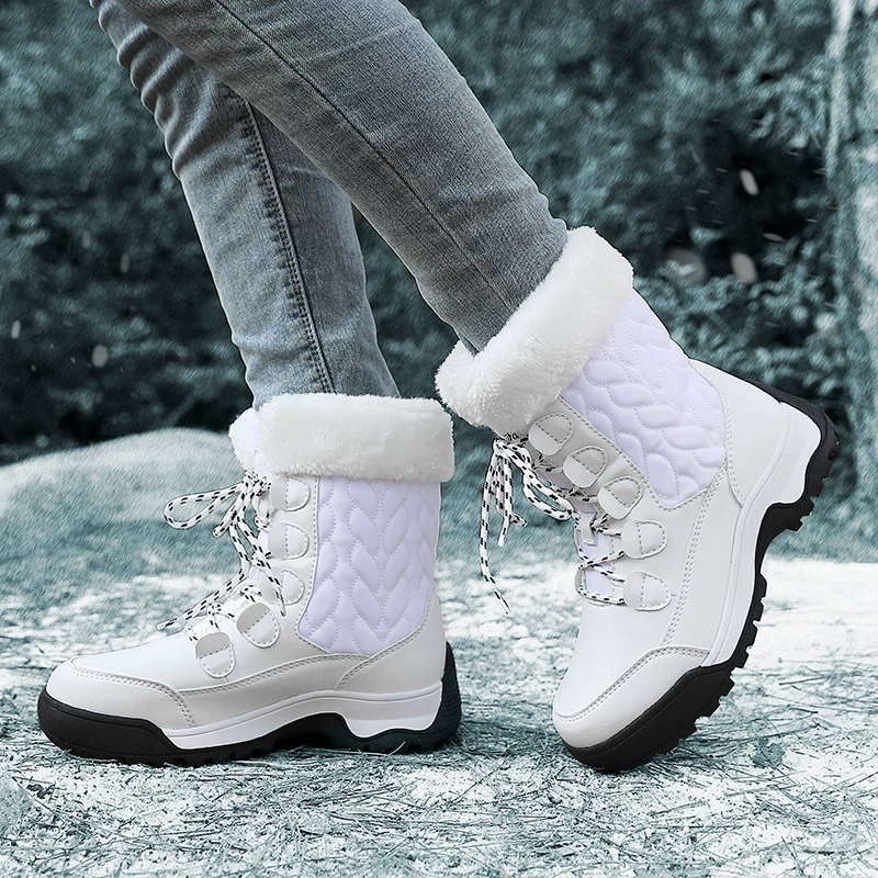 Женские зимние сапоги, теплая обувь из плюша, износостойкие удобные ветрозащитные спортивные уличные женские ботинки с высоким берцем, большие размеры