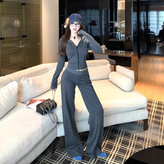 实拍2025 慵懒周末outfit 条纹修身正肩显瘦连帽卫衣套装女秋季