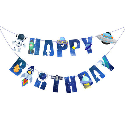 Universo espacio happybirthday pull flor tire bandera astronauta tema fiesta de cumpleaños de los niños decoración Bunting