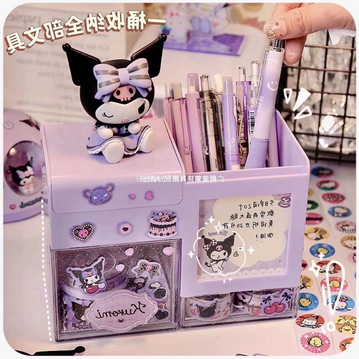 Аутентичный держатель для ручек Sanrio, ящик для хранения «все в одном», милый девчачий сердечный канцелярский держатель для ручек на офисный стол, ручка Kuromi
