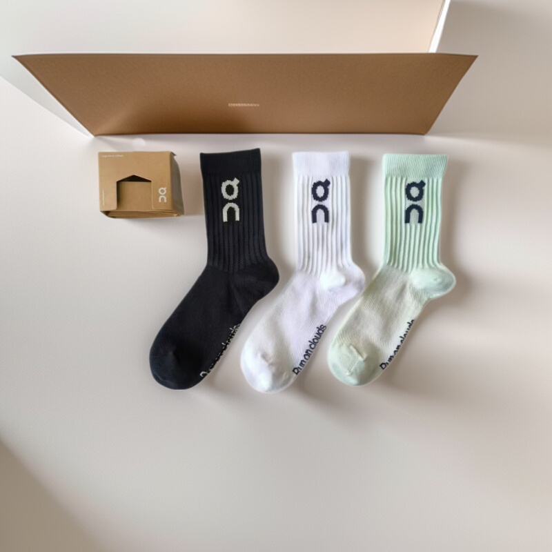 On Socks 3 Pair Pack Ang Run Lovers Socks Solid Color Men's and Women's Fashionable Stylish Socks Sports Socks