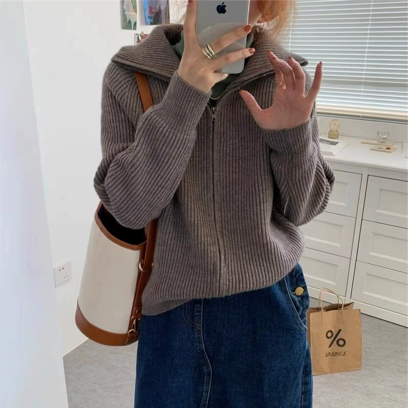 Ретро демисезонная кофта с молнией, свитер для отдыха, куртка, oversize
