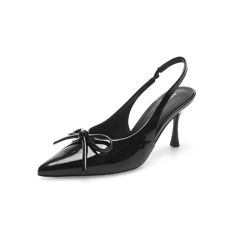 Augustion French Baotou Sandalias Mujer 2025 Nuevo verano punta puntiaguda Tacones de aguja Zapatos individuales de temperamento negro