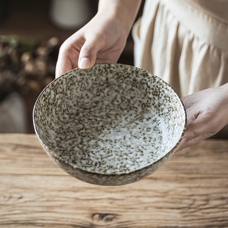 Piedra creativa cubiertos de cerámica caseros redondos ensalada de frutas cuencos de ramen cuencos de verduras cuencos de estilo retro