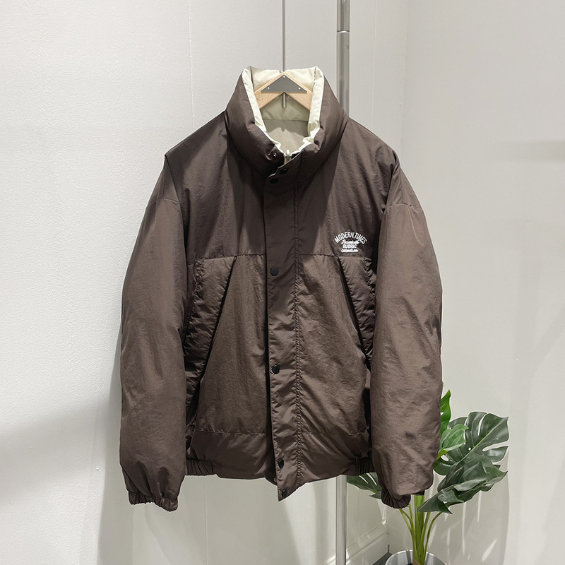 2025 New Men's down Jacket Fine Checkered Fashion Reversible down Jacket Stand Collar Embroidered Color-Blocked down Jacket for Men