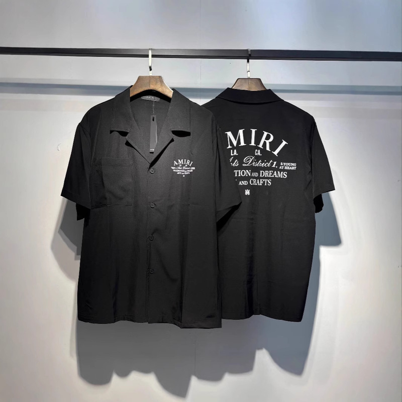 25 New Trendy Brand Amiri Letter Logo English Printed Casual Loose Short-Sleeved Shirts for Men and Women