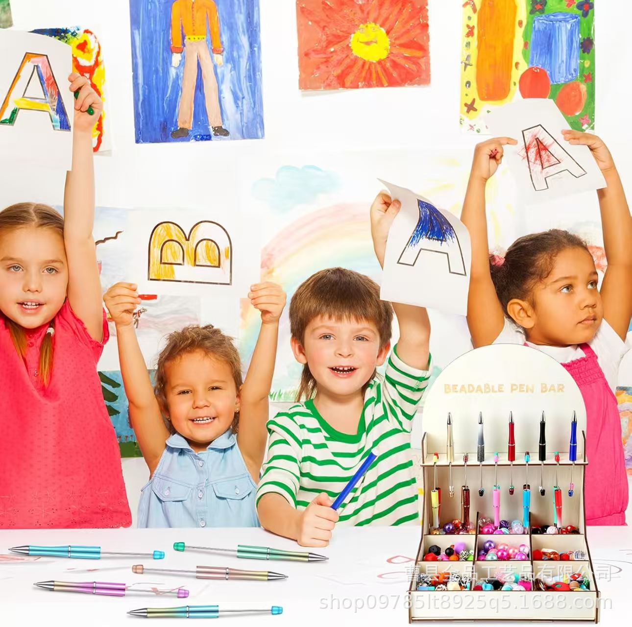 Portalápices de madera con cuentas con bandeja de clasificación para el hogar DIY10 ranura para bolígrafo con cuentas soporte de exhibición caja de almacenamiento con cuentas