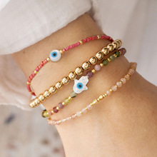 ins风小众天然石碧玺串珠百搭民族风贝壳眼睛多层叠戴手链女欧美