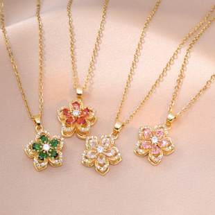 Necklace with zircon, fashionable design pendant stainless steel, internet celebrity, flowered