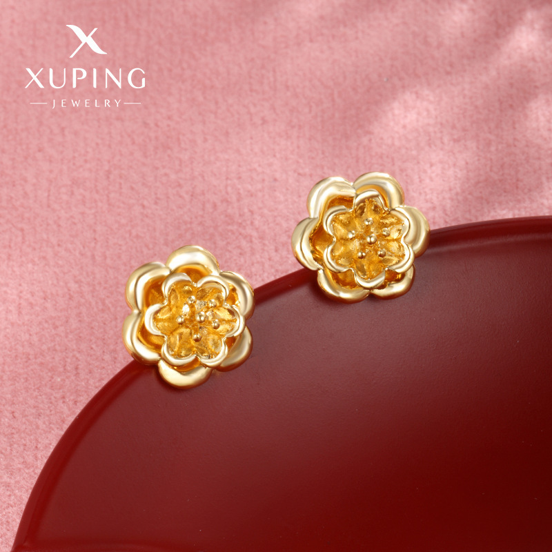Pendientes de Botón Xuping, Modernos, Chapados en Oro, Simples, Versátiles, Exquisitos, Sin Circonitas, Joyería al por Mayor Transfronteriza