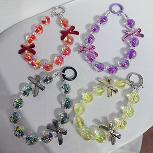 Bow micro-transparent exquisite beaded mobile phone chain short lanyard portable chain high-end anti-lost pendant personalized pendant