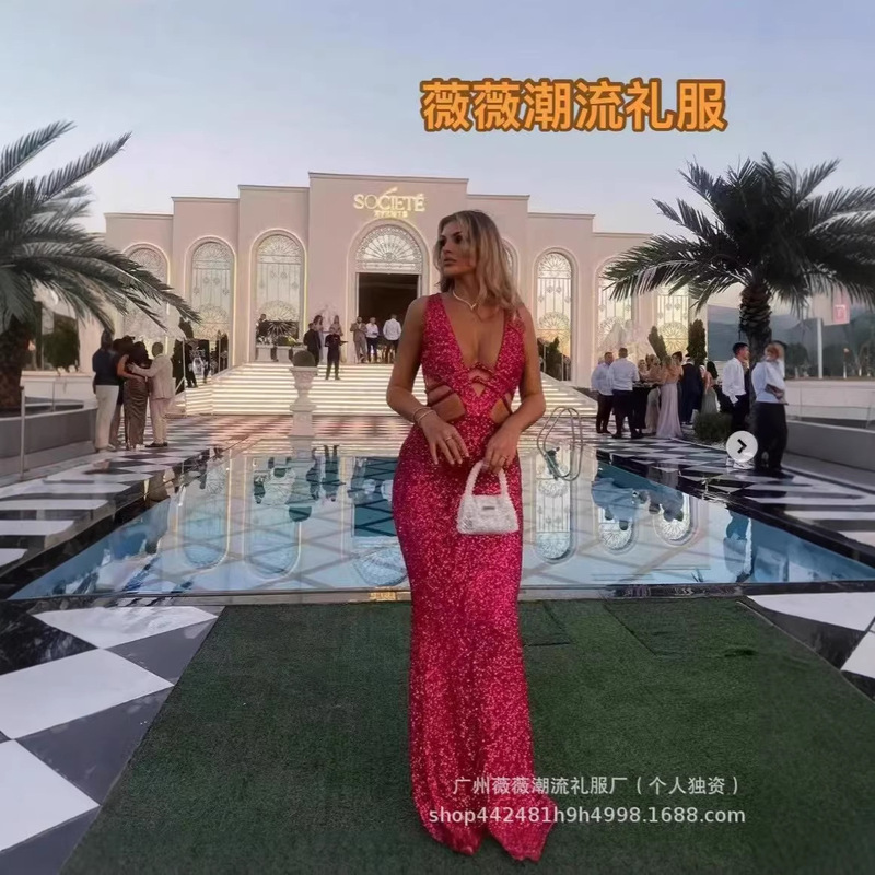 Special Offer: Spring/Summer European and American Style Red Sequin Deep V-Neck Backless Sexy Fashion Bodycon Runway Evening Dress Special Offer: Spring/Summer European and American Style Red Sequin Deep V-Neck Backless Sexy Fashion Bodycon Runway Evening Dress