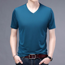 t恤男士V领纯色休闲短袖青年夏装韩版潮流修身薄款半袖T 恤男装