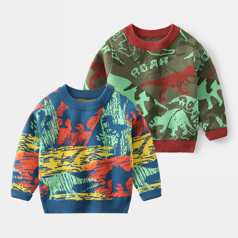 2024 Autumn Boys Sweater Dinosaur Pattern Outerwear Casual Style Fashionable Thick Warm Long Sleeve Printed Pullover 2024 Autumn Boys Sweater Dinosaur Pattern Outerwear Casual Style Fashionable Thick Warm Long Sleeve Printed Pullover