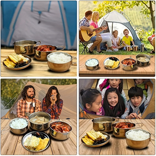 Outdoor Stainless Steel Set Pot suit Camping Portable Cooking Equipment Barbecue Pot Camping Wild Tableware Cookware