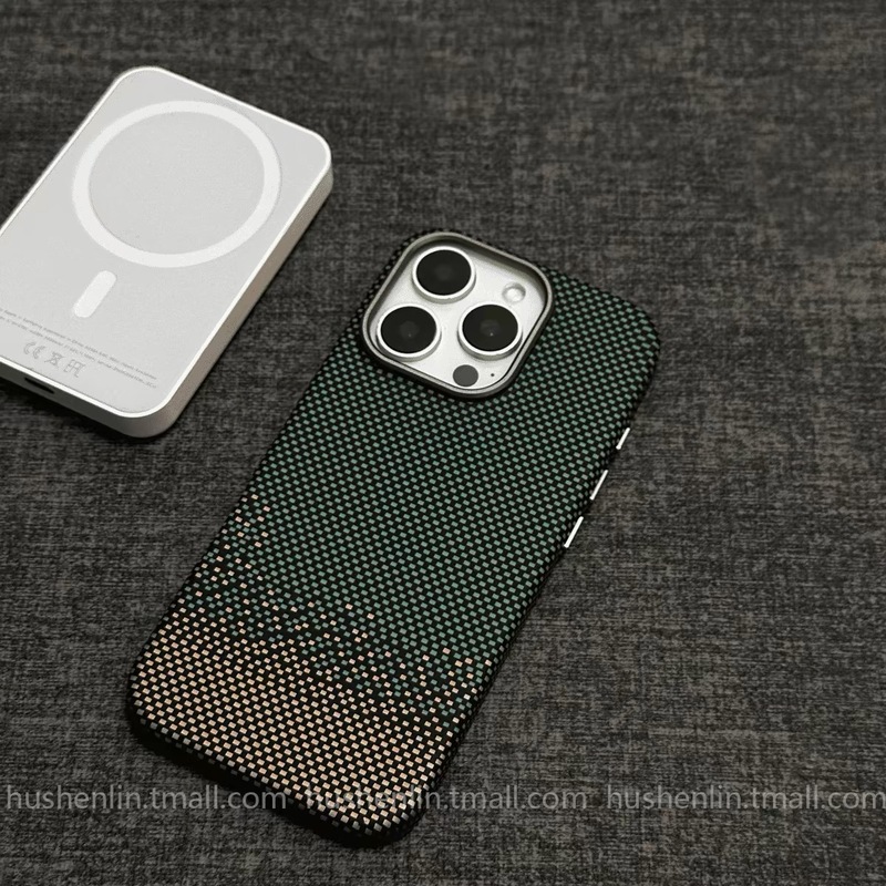 Magsafe 磁気カーボンファイバーパターンケブラー柄 iPhone16promax 携帯電話ケース Apple 15 ハードに適しています|undefined
