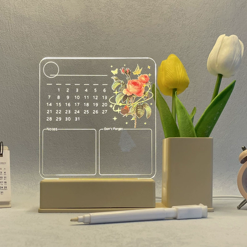 Pens holder, night light, calendar, acrylic board, LED lantern for bed, 3D
