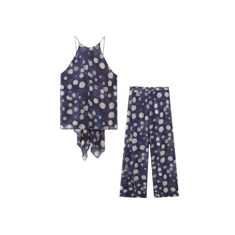 Za Cross-Border Aliexpress European and American Hot Girl Style Trendy Polka Dot Top + Mid-Waist Semi-Transparent Polka Dot Pants Set
