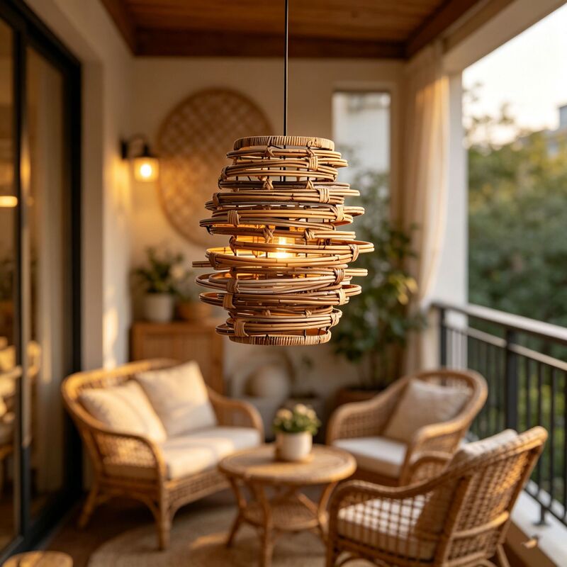 Rustic Natural Wicker Lampshade, Light Luxury High-End Homestay Courtyard Balcony Outdoor Cozy Artistic Soft Light Lampshade