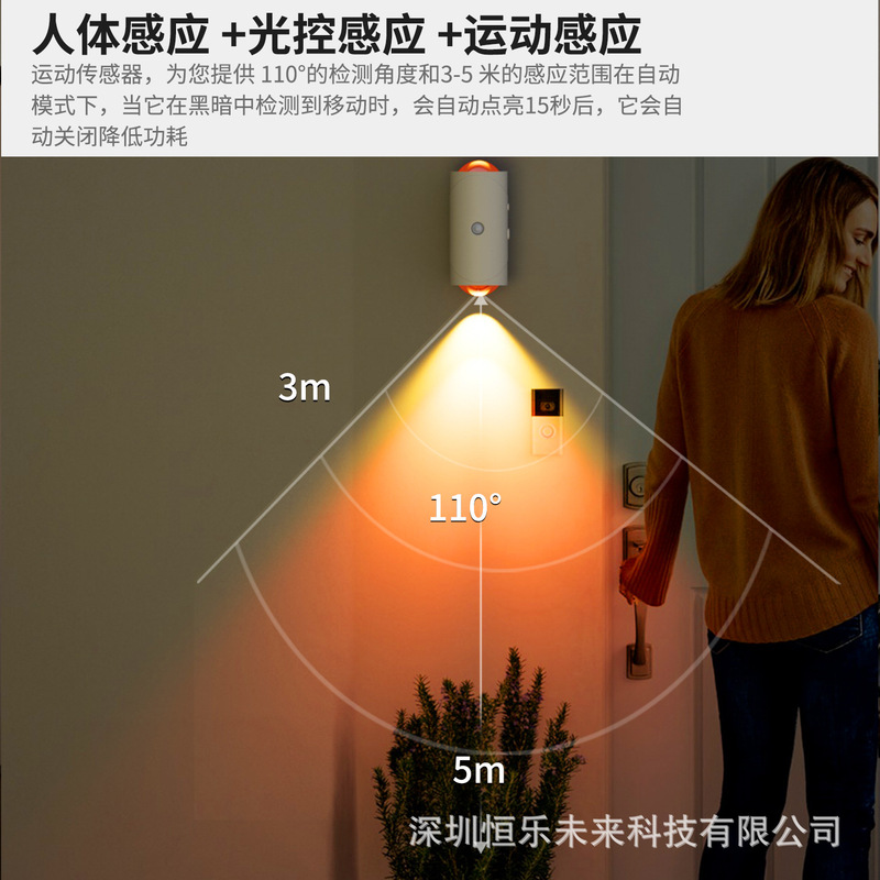 クロスボーダーカラフルグラデーションライト雰囲気小夜ライトスマート人体感応充電式磁気吸引ファンカラー壁ランプ|undefined