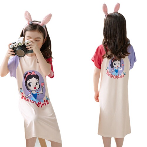 Children's nightgown, girls' pajamas, summer short-sleeved baby's thin Korean style little girl cartoon medium-sized children's home clothes summer