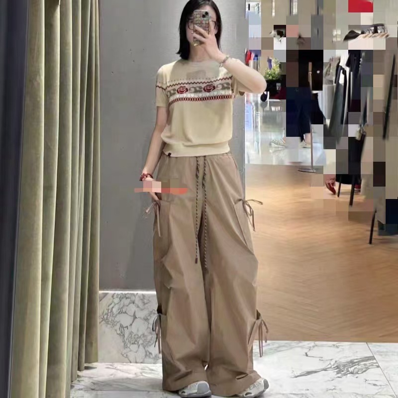 现货2025秋季新款宽松抽绳松紧腰蝶结装饰工装风休闲裤AL71301713|undefined